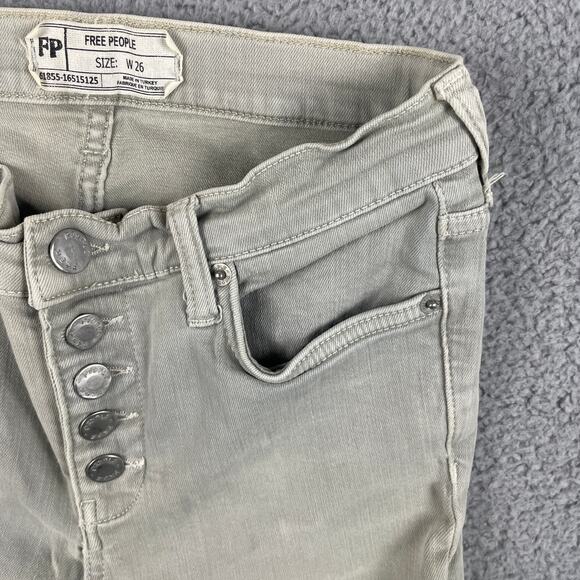 Free People Women's SZ. 26 Gray Cotton Elastane Button Fly Skinny Jeans - Picture 6 of 12